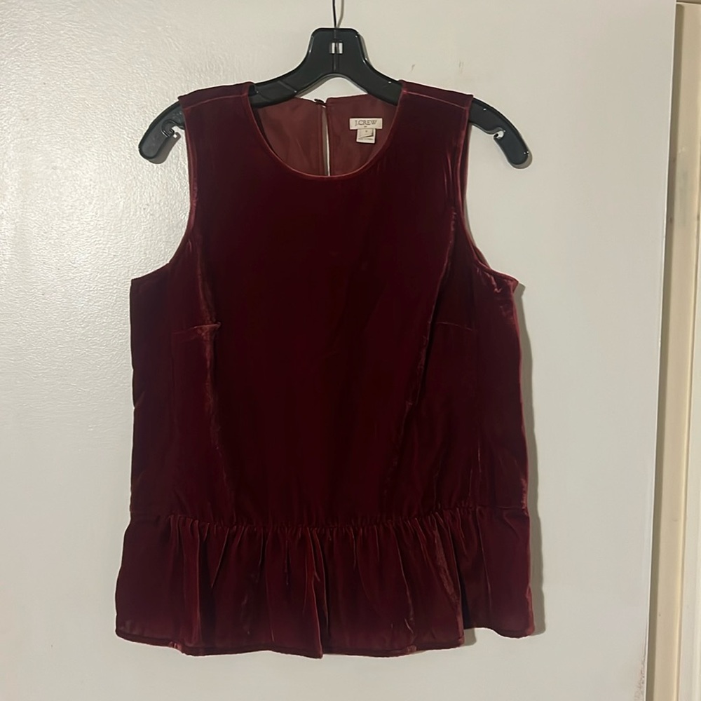 J. Crew deep red velvet sleeveless peplum top